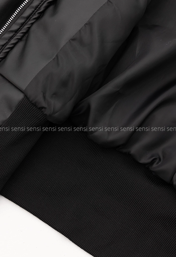 کاپشن چرم کوتاه پشم شیشه کد1005179